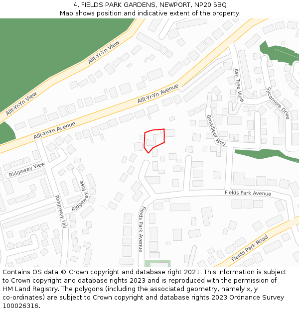 4, FIELDS PARK GARDENS, NEWPORT, NP20 5BQ: Location map and indicative extent of plot