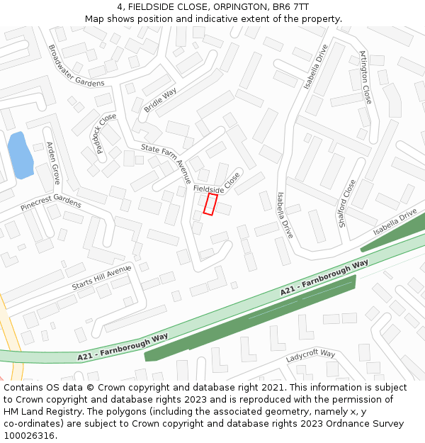 4, FIELDSIDE CLOSE, ORPINGTON, BR6 7TT: Location map and indicative extent of plot