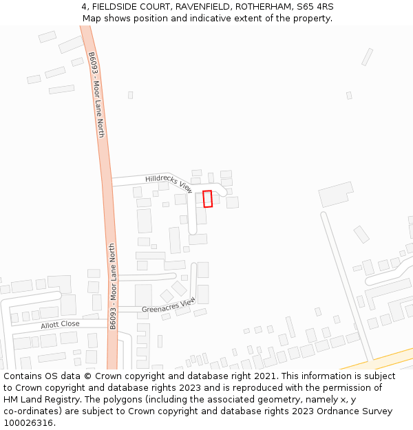 4, FIELDSIDE COURT, RAVENFIELD, ROTHERHAM, S65 4RS: Location map and indicative extent of plot