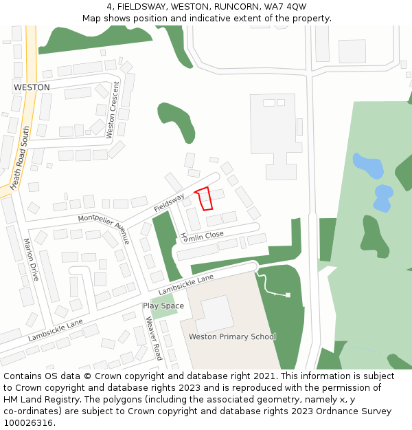 4, FIELDSWAY, WESTON, RUNCORN, WA7 4QW: Location map and indicative extent of plot