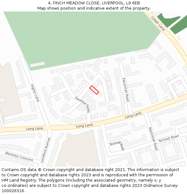 4, FINCH MEADOW CLOSE, LIVERPOOL, L9 6EB: Location map and indicative extent of plot