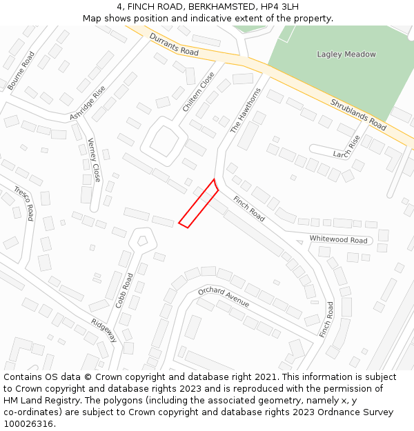 4, FINCH ROAD, BERKHAMSTED, HP4 3LH: Location map and indicative extent of plot