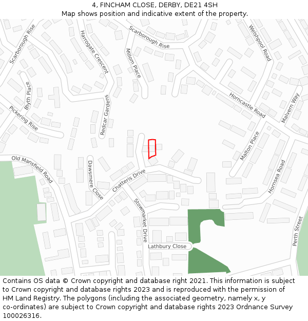 4, FINCHAM CLOSE, DERBY, DE21 4SH: Location map and indicative extent of plot