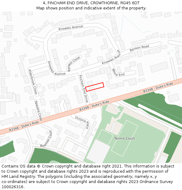 4, FINCHAM END DRIVE, CROWTHORNE, RG45 6DT: Location map and indicative extent of plot
