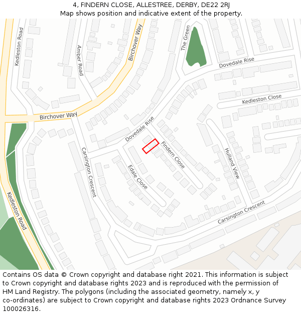 4, FINDERN CLOSE, ALLESTREE, DERBY, DE22 2RJ: Location map and indicative extent of plot