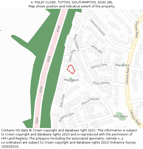 4, FINLEY CLOSE, TOTTON, SOUTHAMPTON, SO40 2BL: Location map and indicative extent of plot