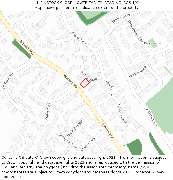 4, FINSTOCK CLOSE, LOWER EARLEY, READING, RG6 4JX: Location map and indicative extent of plot