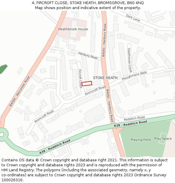 4, FIRCROFT CLOSE, STOKE HEATH, BROMSGROVE, B60 4NQ: Location map and indicative extent of plot