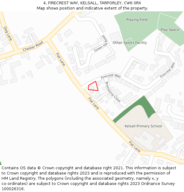 4, FIRECREST WAY, KELSALL, TARPORLEY, CW6 0RX: Location map and indicative extent of plot