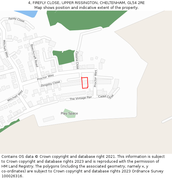 4, FIREFLY CLOSE, UPPER RISSINGTON, CHELTENHAM, GL54 2RE: Location map and indicative extent of plot