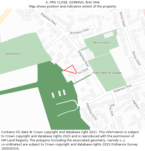 4, FIRS CLOSE, DORKING, RH4 3AW: Location map and indicative extent of plot