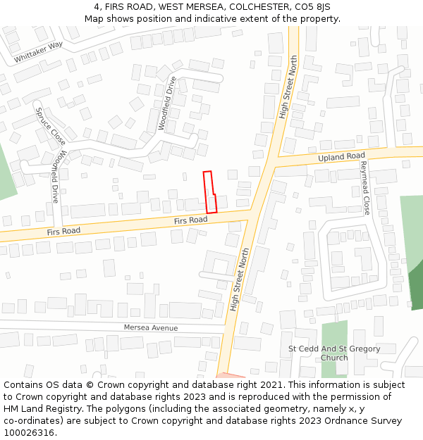 4, FIRS ROAD, WEST MERSEA, COLCHESTER, CO5 8JS: Location map and indicative extent of plot