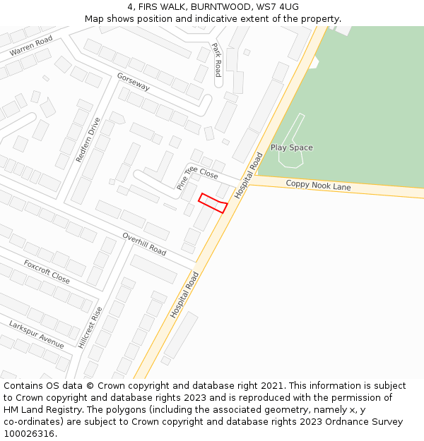 4, FIRS WALK, BURNTWOOD, WS7 4UG: Location map and indicative extent of plot