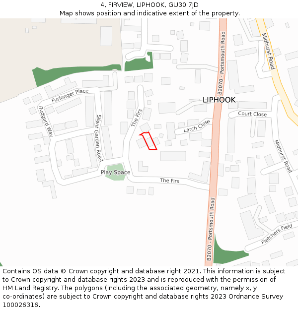 4, FIRVIEW, LIPHOOK, GU30 7JD: Location map and indicative extent of plot