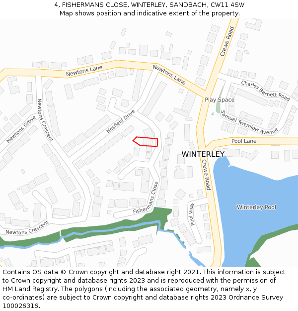 4, FISHERMANS CLOSE, WINTERLEY, SANDBACH, CW11 4SW: Location map and indicative extent of plot