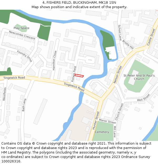 4, FISHERS FIELD, BUCKINGHAM, MK18 1SN: Location map and indicative extent of plot