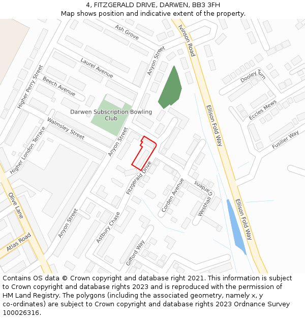 4, FITZGERALD DRIVE, DARWEN, BB3 3FH: Location map and indicative extent of plot