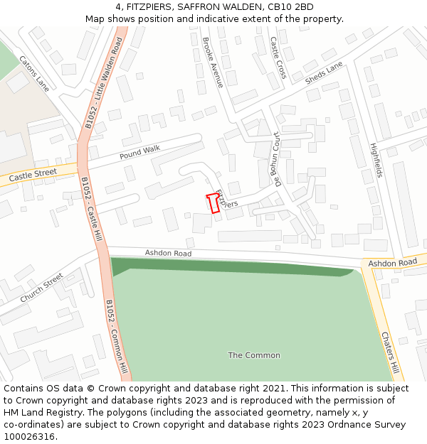 4, FITZPIERS, SAFFRON WALDEN, CB10 2BD: Location map and indicative extent of plot