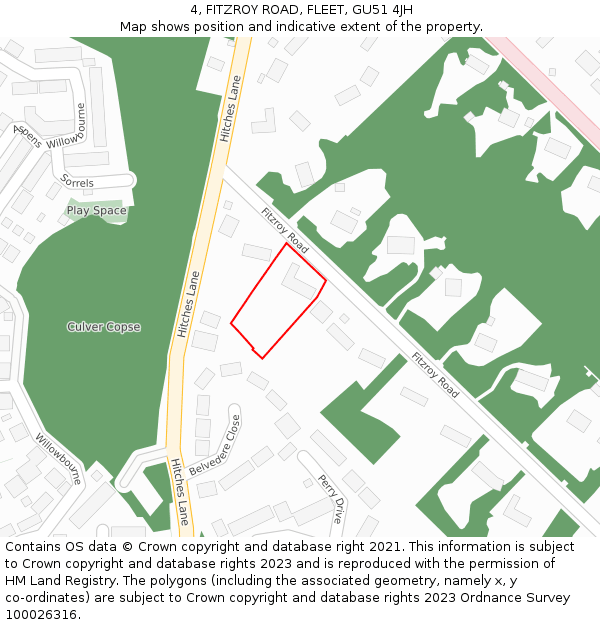 4, FITZROY ROAD, FLEET, GU51 4JH: Location map and indicative extent of plot