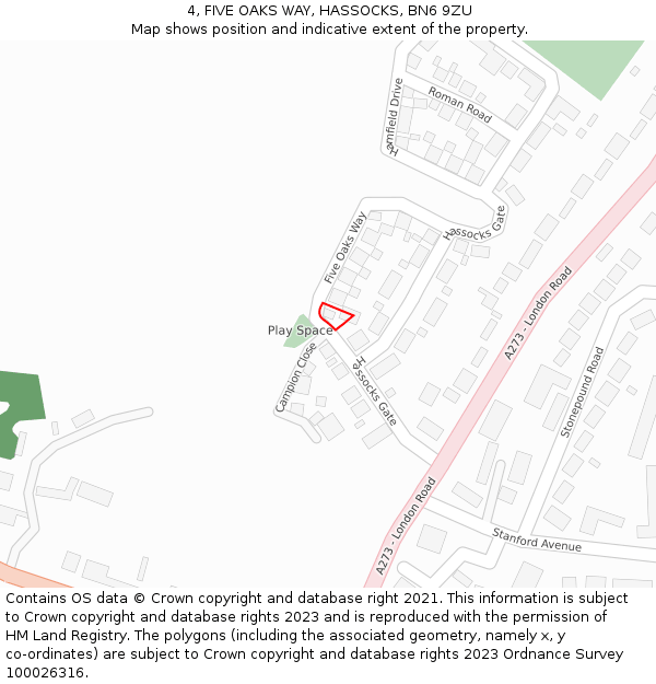 4, FIVE OAKS WAY, HASSOCKS, BN6 9ZU: Location map and indicative extent of plot