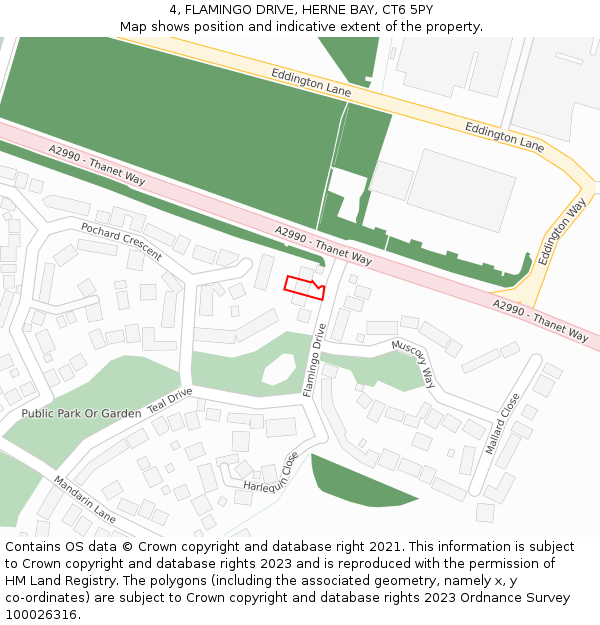 4, FLAMINGO DRIVE, HERNE BAY, CT6 5PY: Location map and indicative extent of plot