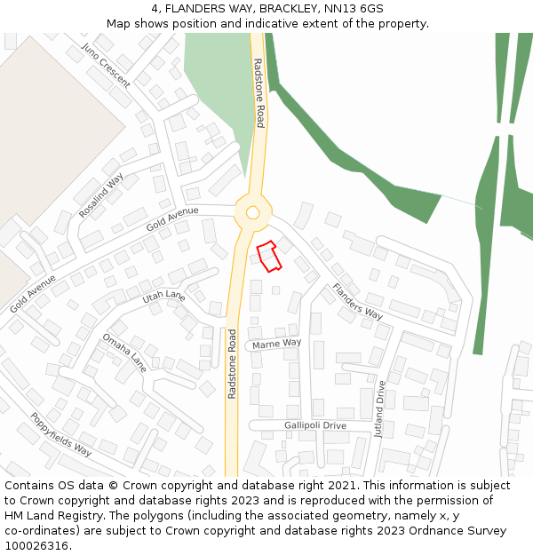 4, FLANDERS WAY, BRACKLEY, NN13 6GS: Location map and indicative extent of plot