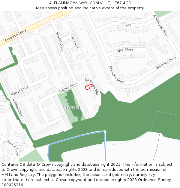 4, FLANNAGAN WAY, COALVILLE, LE67 4GD: Location map and indicative extent of plot