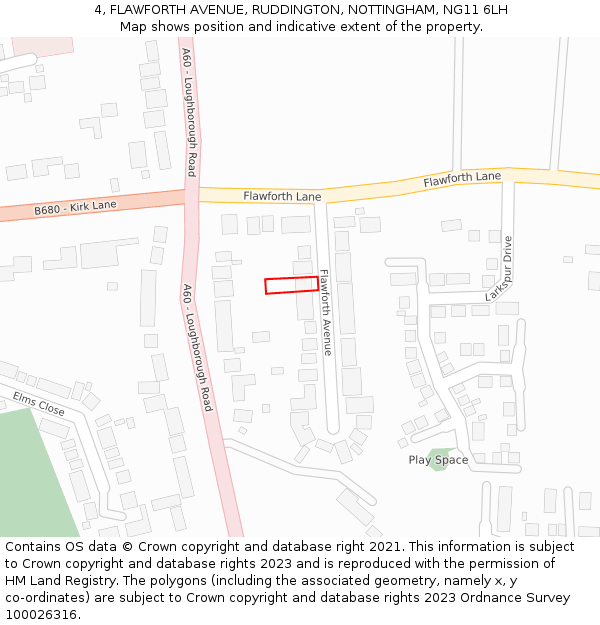 4, FLAWFORTH AVENUE, RUDDINGTON, NOTTINGHAM, NG11 6LH: Location map and indicative extent of plot