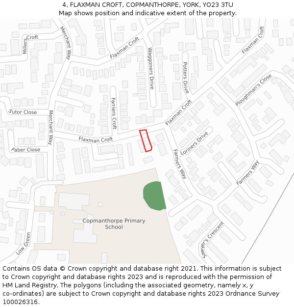 4, FLAXMAN CROFT, COPMANTHORPE, YORK, YO23 3TU: Location map and indicative extent of plot