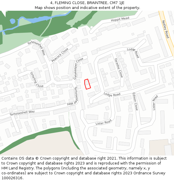 4, FLEMING CLOSE, BRAINTREE, CM7 1JE: Location map and indicative extent of plot