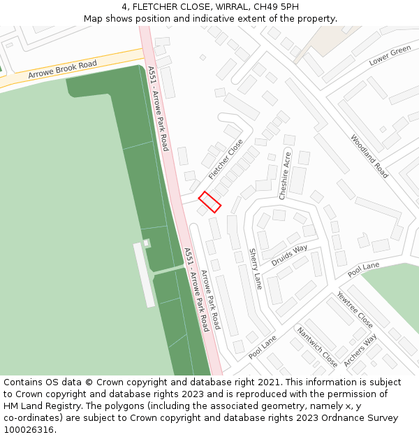 4, FLETCHER CLOSE, WIRRAL, CH49 5PH: Location map and indicative extent of plot