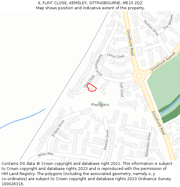 4, FLINT CLOSE, KEMSLEY, SITTINGBOURNE, ME10 2QZ: Location map and indicative extent of plot