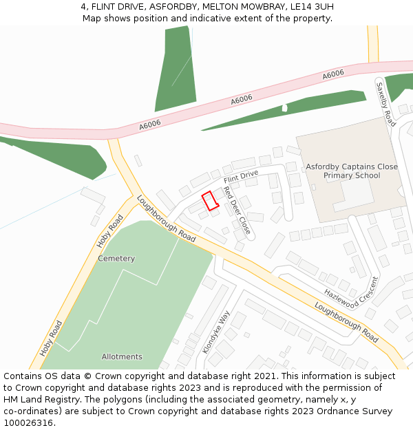 4, FLINT DRIVE, ASFORDBY, MELTON MOWBRAY, LE14 3UH: Location map and indicative extent of plot