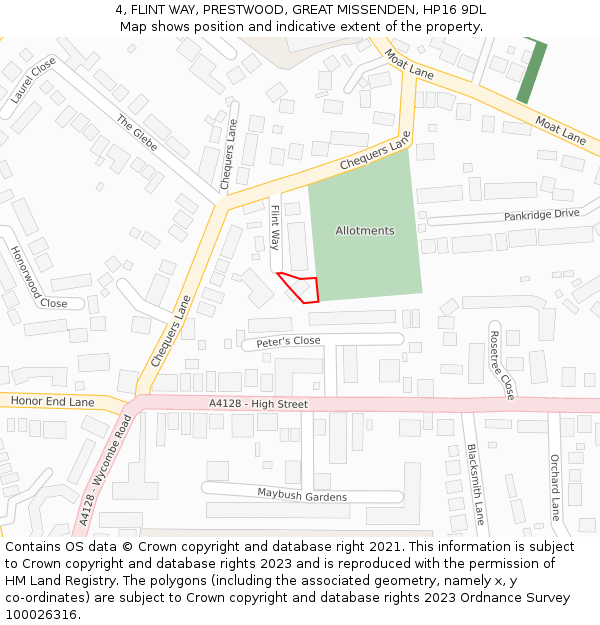 4, FLINT WAY, PRESTWOOD, GREAT MISSENDEN, HP16 9DL: Location map and indicative extent of plot