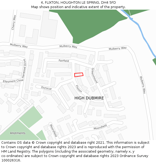 4, FLIXTON, HOUGHTON LE SPRING, DH4 5FD: Location map and indicative extent of plot