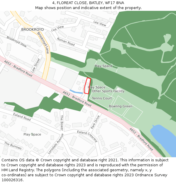 4, FLOREAT CLOSE, BATLEY, WF17 8NA: Location map and indicative extent of plot