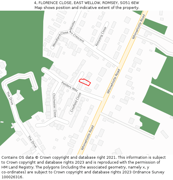 4, FLORENCE CLOSE, EAST WELLOW, ROMSEY, SO51 6EW: Location map and indicative extent of plot