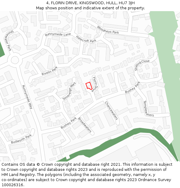 4, FLORIN DRIVE, KINGSWOOD, HULL, HU7 3JH: Location map and indicative extent of plot