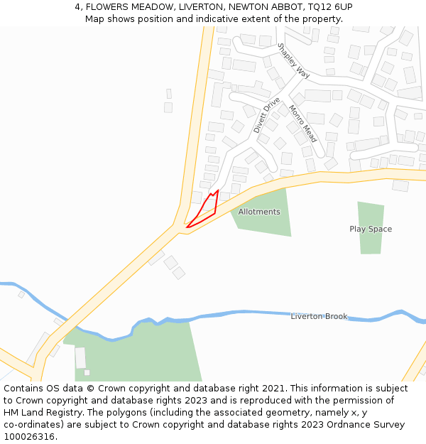 4, FLOWERS MEADOW, LIVERTON, NEWTON ABBOT, TQ12 6UP: Location map and indicative extent of plot