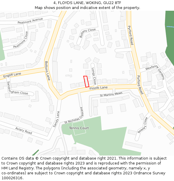 4, FLOYDS LANE, WOKING, GU22 8TF: Location map and indicative extent of plot