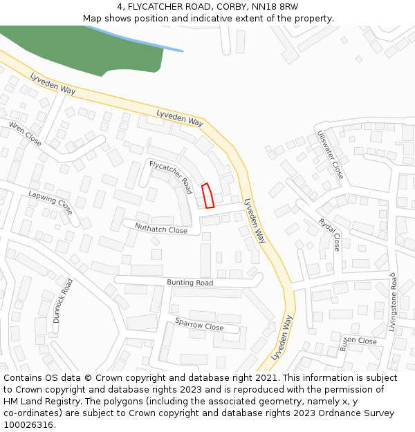 4, FLYCATCHER ROAD, CORBY, NN18 8RW: Location map and indicative extent of plot