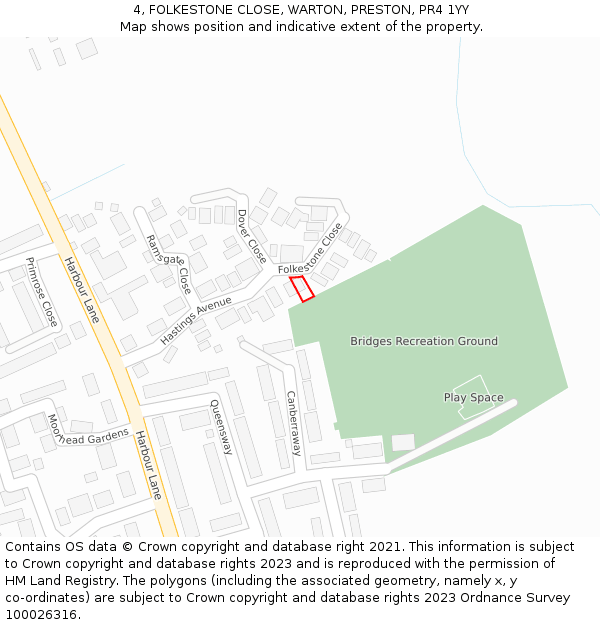 4, FOLKESTONE CLOSE, WARTON, PRESTON, PR4 1YY: Location map and indicative extent of plot