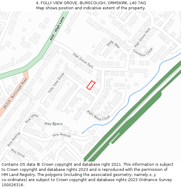 4, FOLLY VIEW GROVE, BURSCOUGH, ORMSKIRK, L40 7AG: Location map and indicative extent of plot