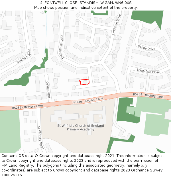 4, FONTWELL CLOSE, STANDISH, WIGAN, WN6 0XS: Location map and indicative extent of plot