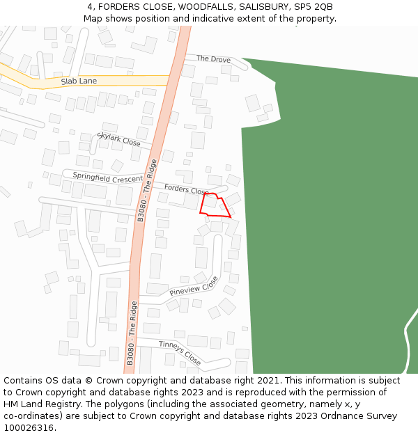 4, FORDERS CLOSE, WOODFALLS, SALISBURY, SP5 2QB: Location map and indicative extent of plot