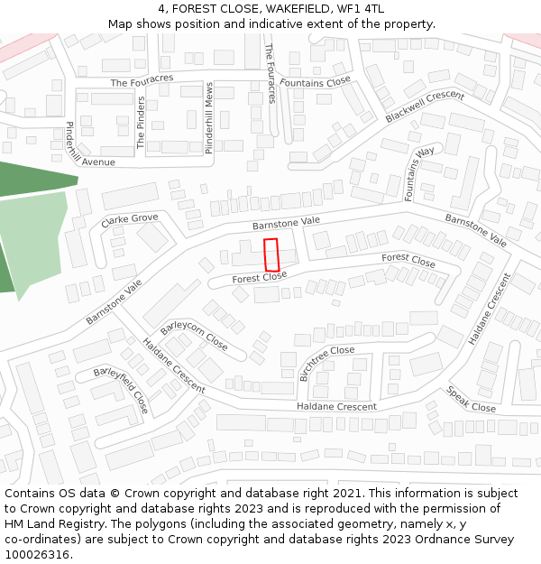 4, FOREST CLOSE, WAKEFIELD, WF1 4TL: Location map and indicative extent of plot