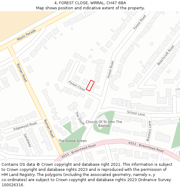 4, FOREST CLOSE, WIRRAL, CH47 6BA: Location map and indicative extent of plot