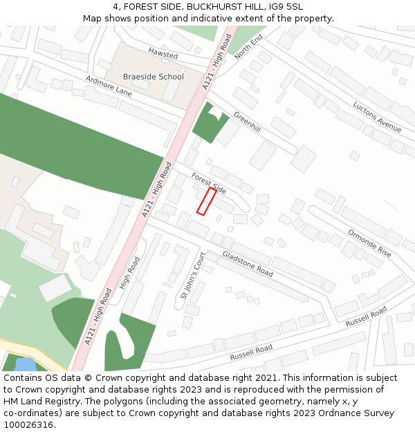 4, FOREST SIDE, BUCKHURST HILL, IG9 5SL: Location map and indicative extent of plot