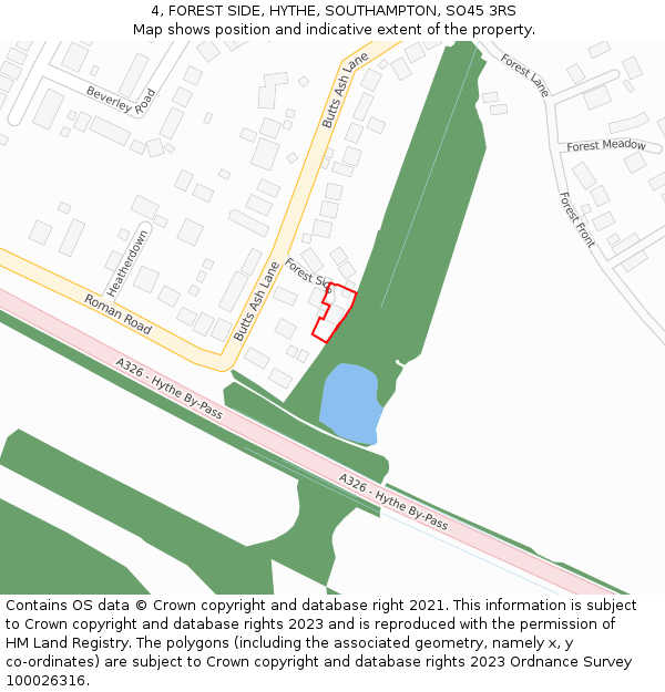4, FOREST SIDE, HYTHE, SOUTHAMPTON, SO45 3RS: Location map and indicative extent of plot