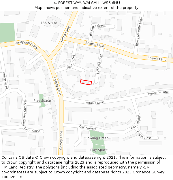 4, FOREST WAY, WALSALL, WS6 6HU: Location map and indicative extent of plot